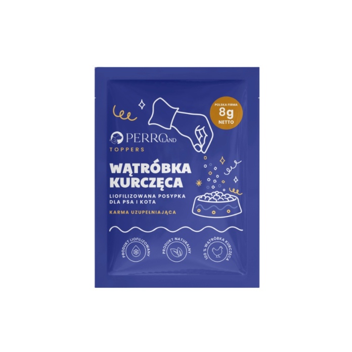 WOW Cat Kawałki wołowiny w sosie 85g PERROland Toppers Wątróbka kurczęca 8 g - liofilizowana posypka dla kota w granatowej saszetce